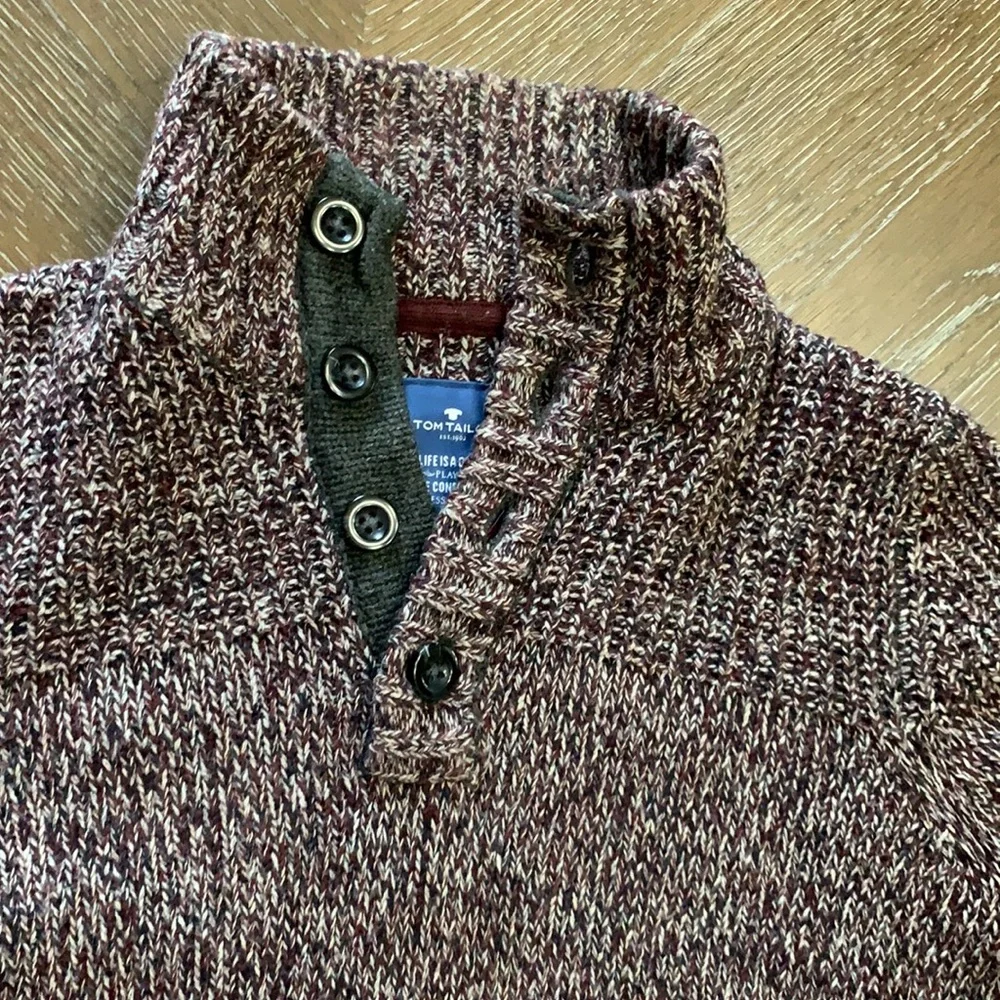 Tom Tailor deep purple plum marled pullover button up sweater